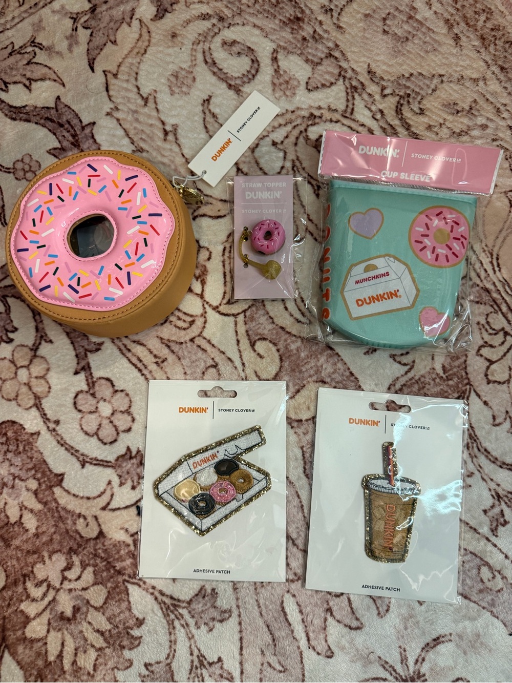 rare NWT Stoney Clover Lane x Dunkin pouch, patches, accessories